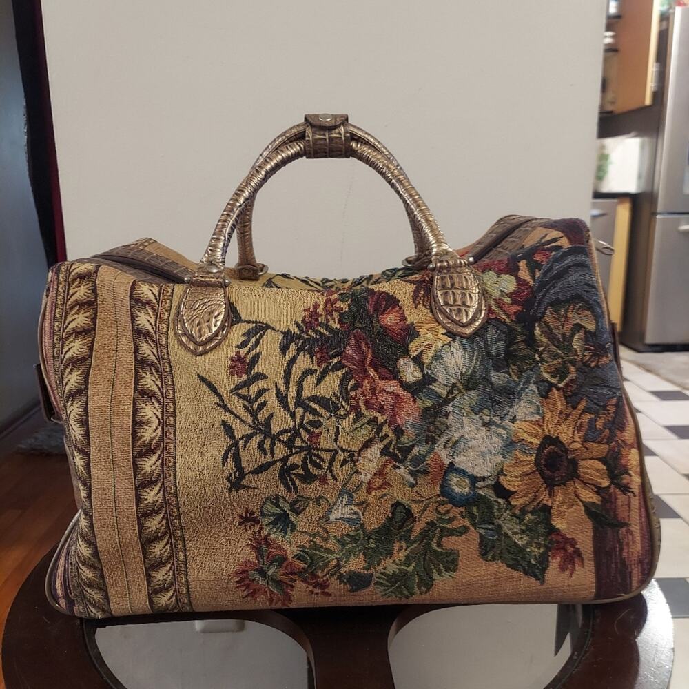 Vintage Beaded Floral Bohemian Womens Travel Rolling Duffel Bag Carry On Luggage - Picture 8 of 14